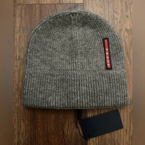 Prada Knit Ribbed Beanie in gray